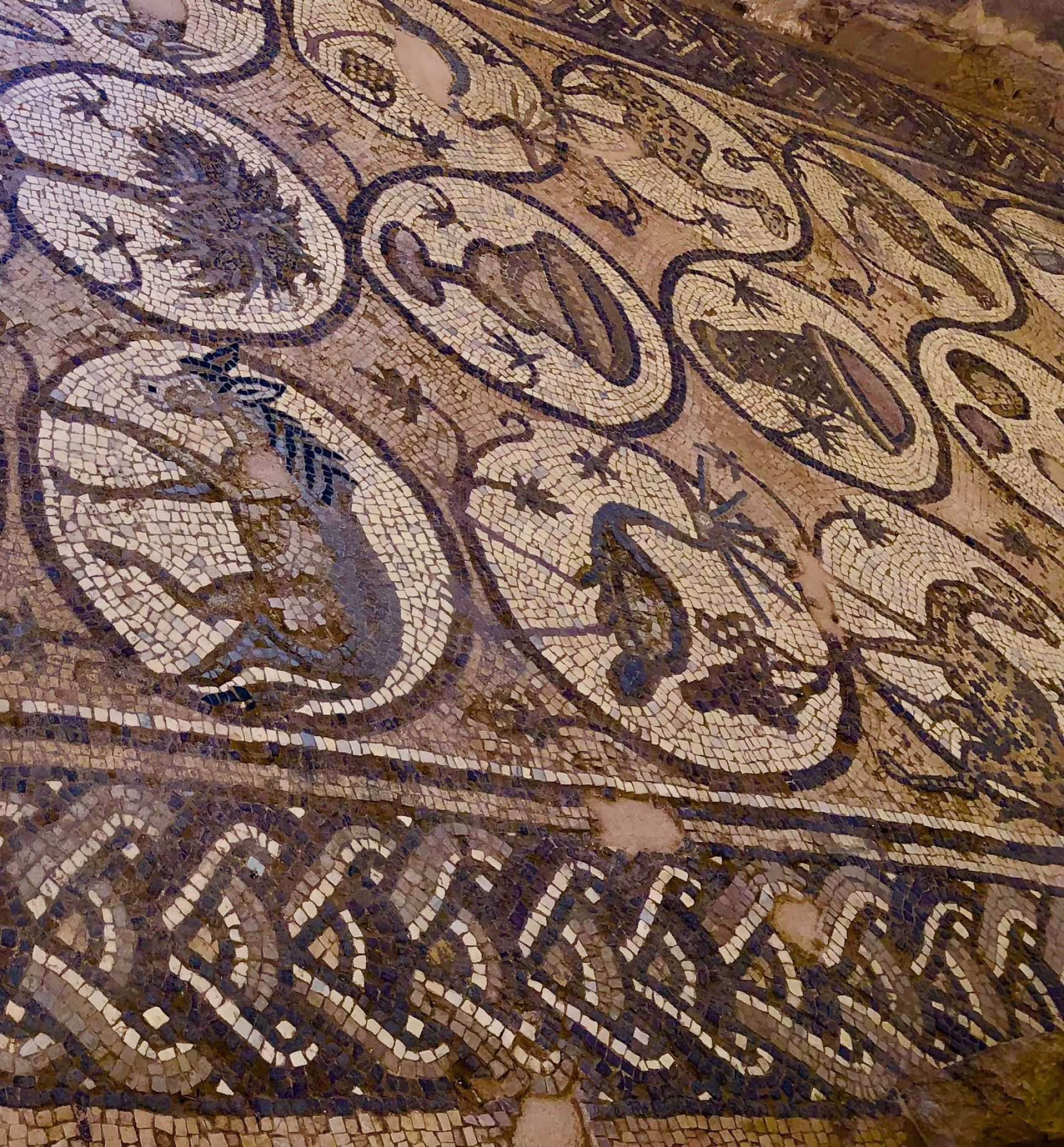 Mosaïques dans l'église bysantine à Petra, Jordanie