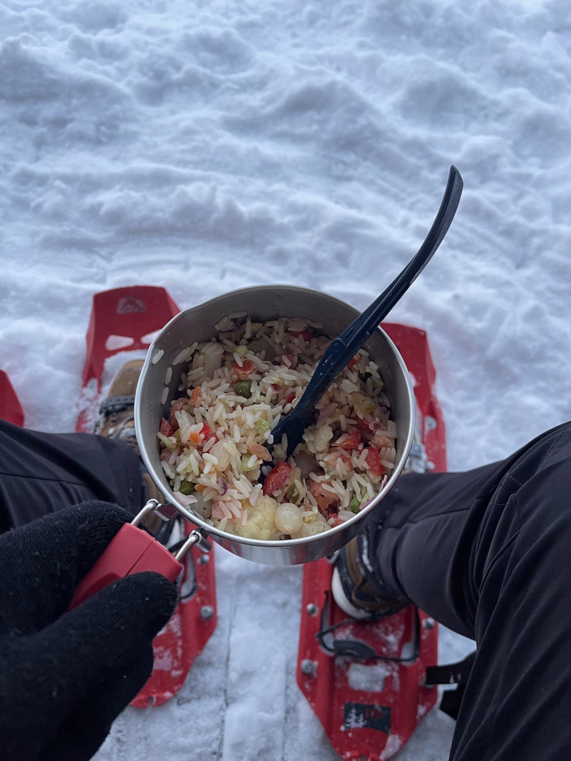 Repas du midi pendant une sortie raquette à neige en Laponie © Repas du midi pendant une sortie raquette à neige en Laponie