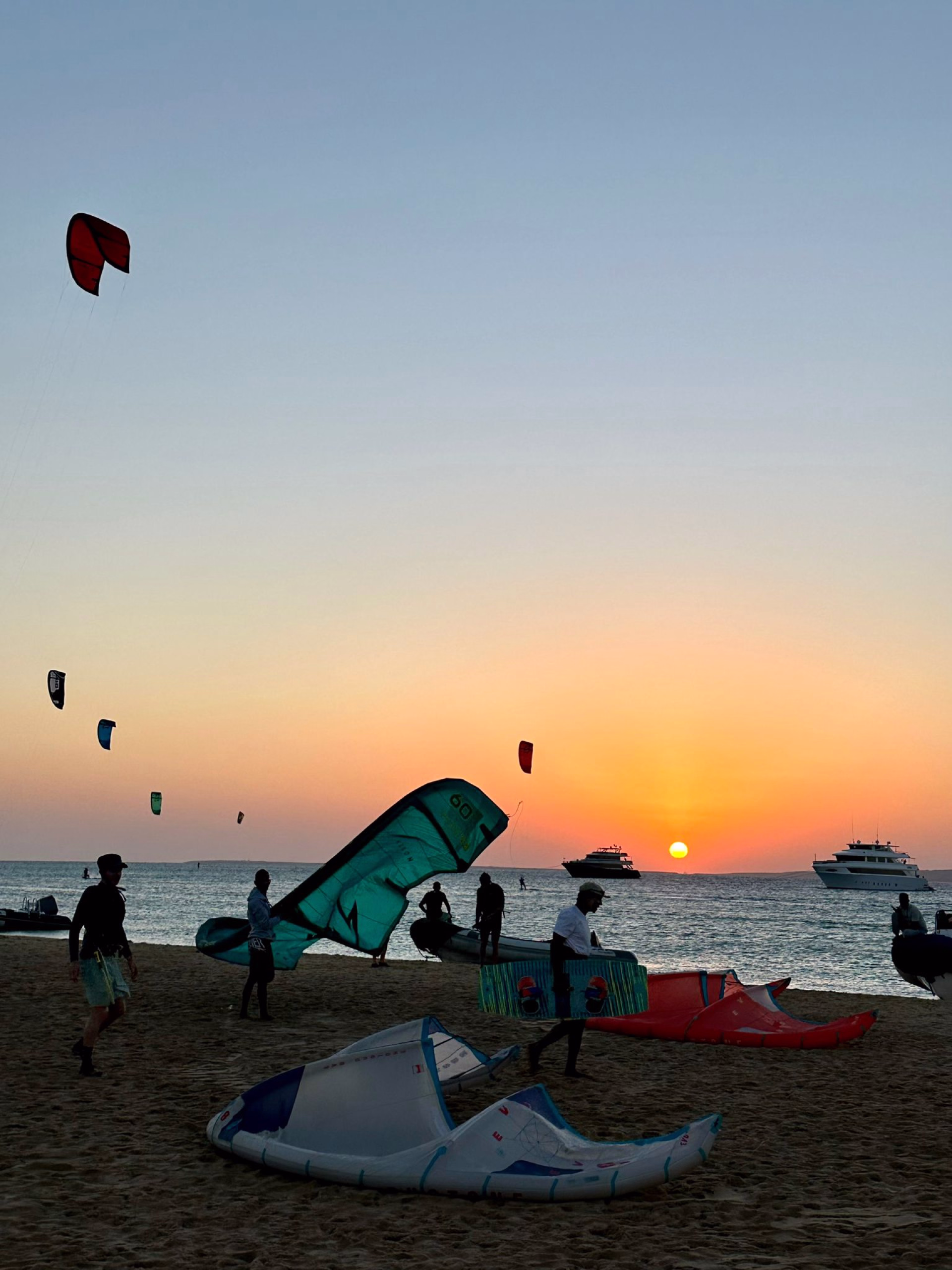 Photo couché de soleil en Kitesurf