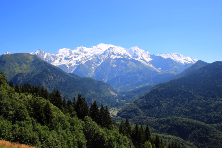 Vue sur le Mont-Blanc depuis la vallée